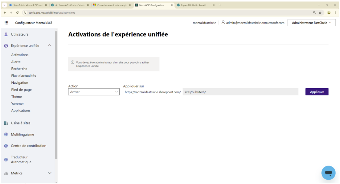 Centre de contribution - Activer Expérience Unifiée.png