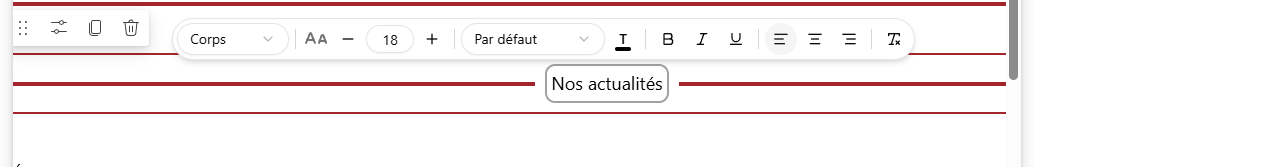 La barre d'outils de texte, au-dessus du texte en cours de saisie