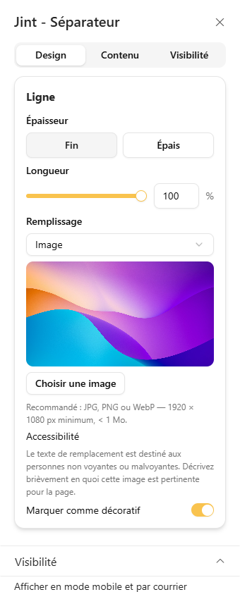 Remplissage Image : l'image par défaut et le bouton Choisir une image