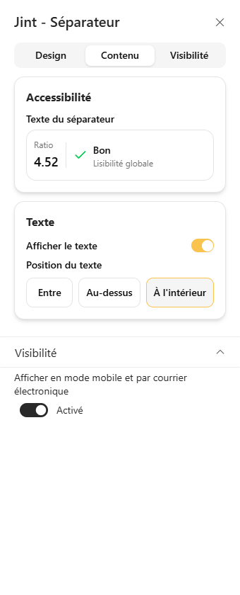 L'onglet Contenu : rubriques Texte et Accessibilité