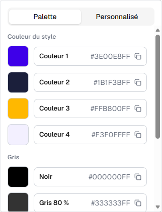 Le sélecteur de couleur, onglet Palette