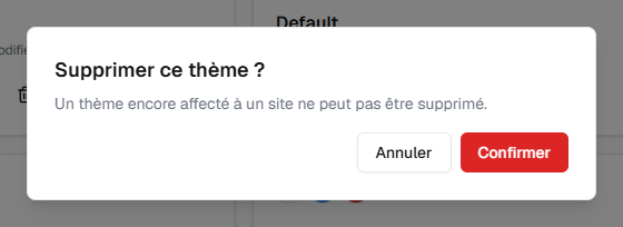 La confirmation de suppression d'un thème