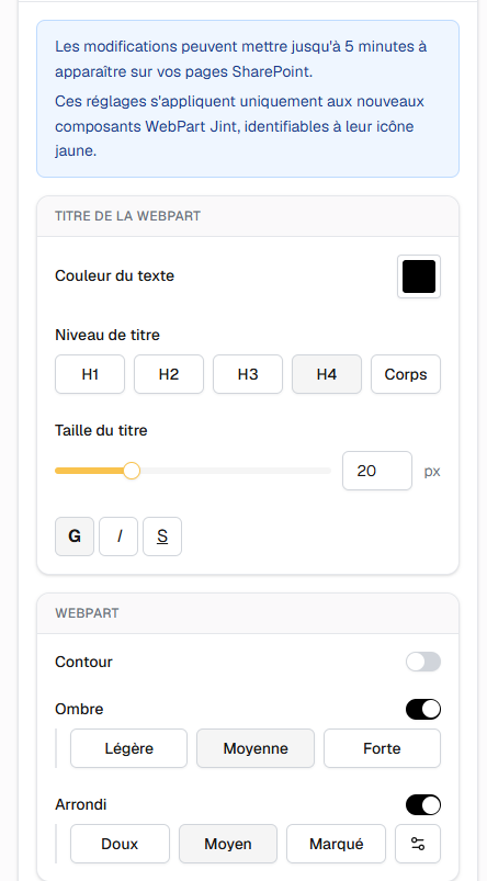 The Web parts tab
