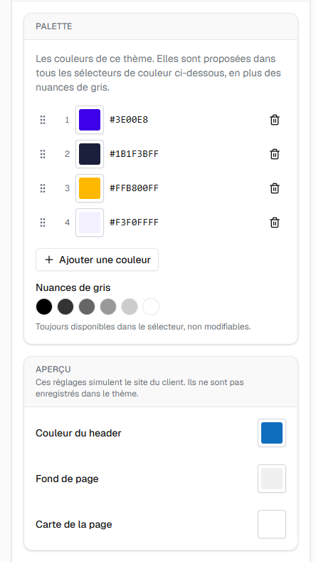 L'onglet Couleurs : palette et aperçu