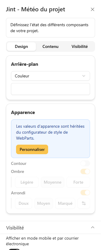 L'onglet Design : rubriques Arrière-plan et Apparence