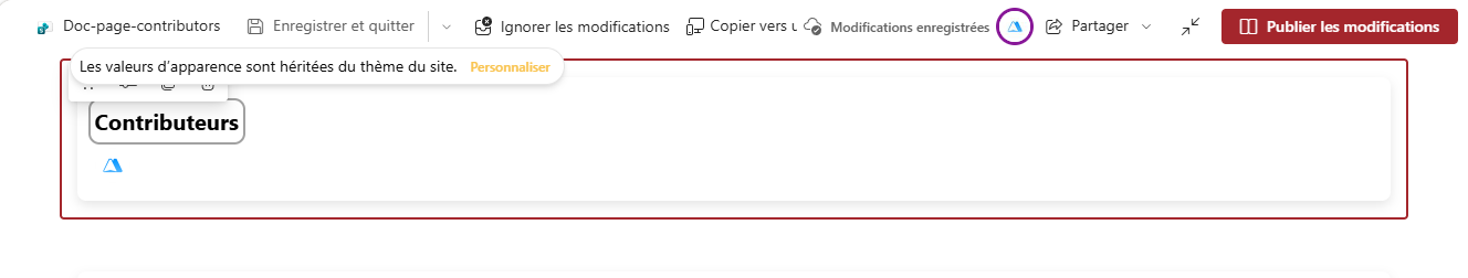 While the web part follows the theme, the theme banner shows above the title, with the Customize button