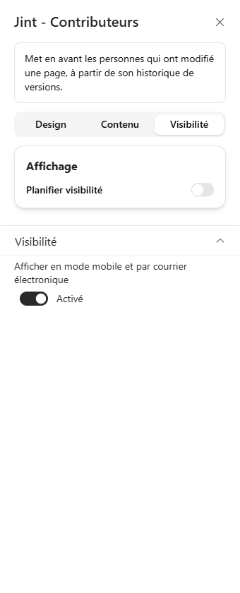 L'onglet Visibilité et sa rubrique Affichage