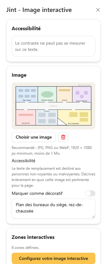 Les rubriques Image et Zones interactives