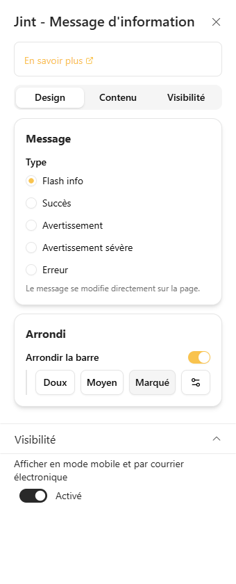 Arrondi activé : niveaux Doux, Moyen, Marqué et Arrondi personnalisé