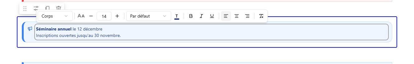 La barre d'outils de texte au-dessus du message en cours de saisie