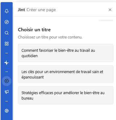 L'étape Choisir un titre, avec trois propositions