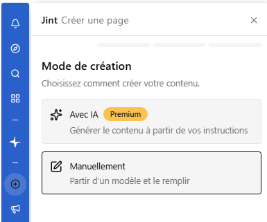 Le choix du mode de création, Avec IA ou Manuellement