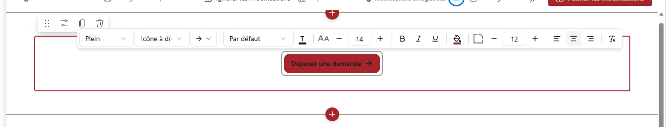 La barre d'outils du bouton, au-dessus du texte en cours de saisie
