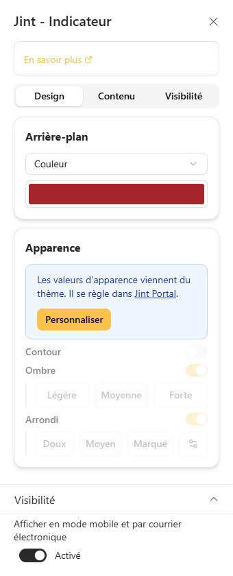 L'onglet Design : rubriques Arrière-plan et Apparence