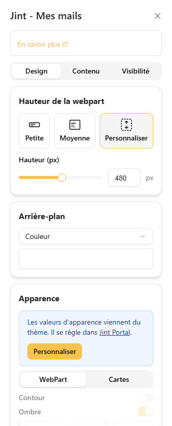 L'onglet Design : Hauteur, Arrière-plan et Apparence