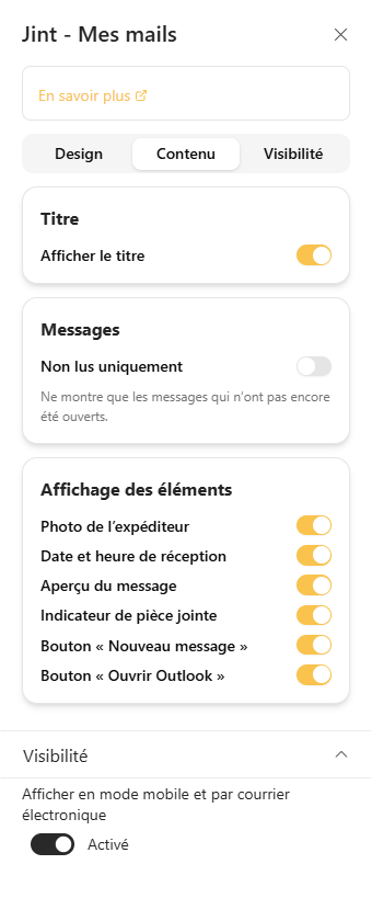 The Content tab: Title, Emails and Displayed elements