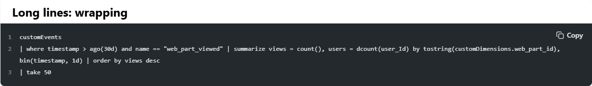 Wrap long lines on, with line numbers: the wrapped line keeps a single number