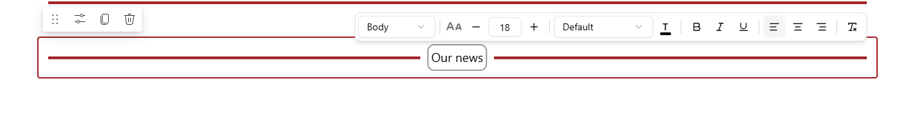 The text toolbar, above the text being edited