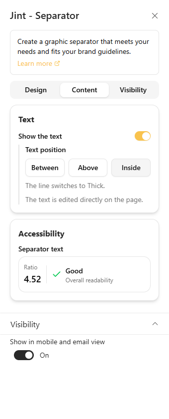 The Content tab: Text and Accessibility sections