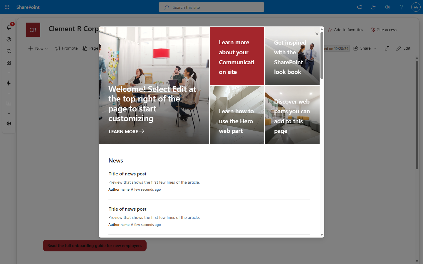 The link opened in a modal window