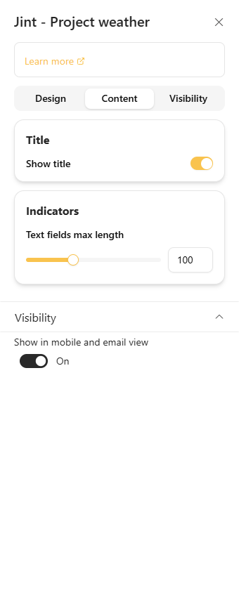 The Content tab: Title and Indicators sections