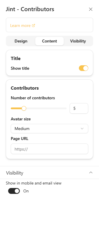 The Content tab and its Title section