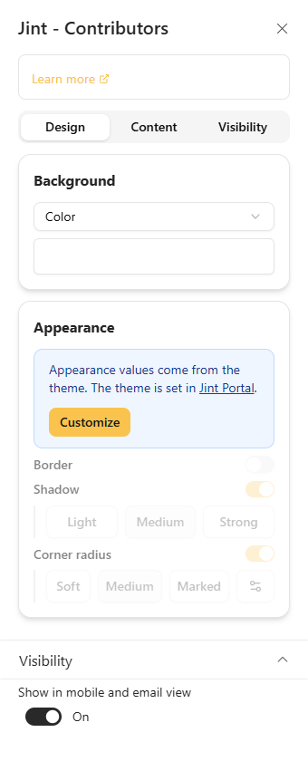 The Design tab: Background and Appearance