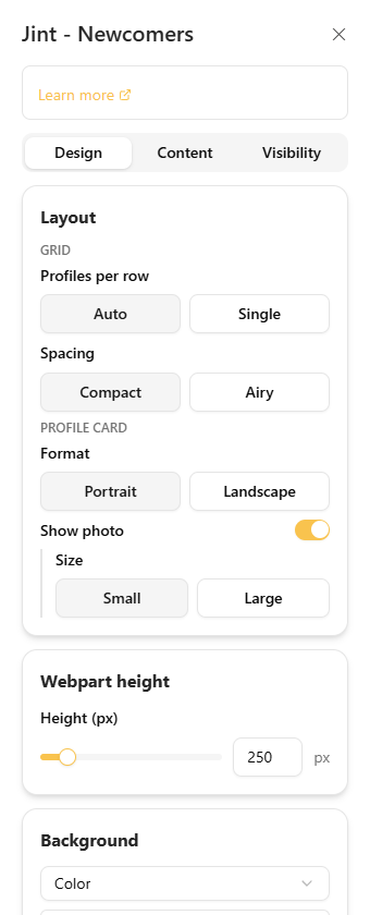 The Design tab: Layout and Web part height