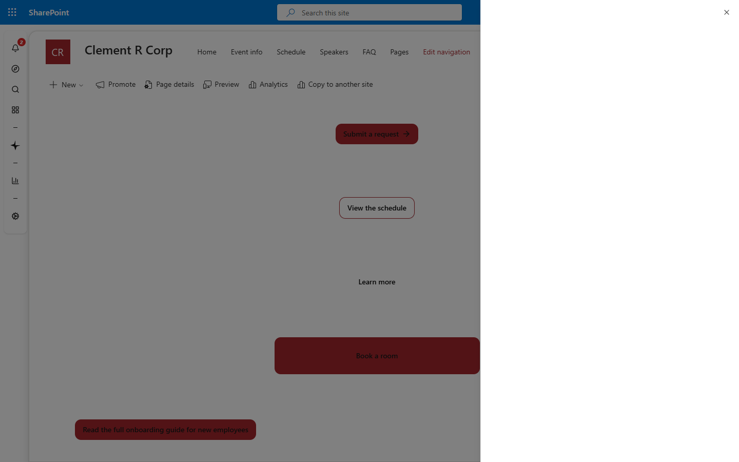 The link opened in a panel, on 35% of the page