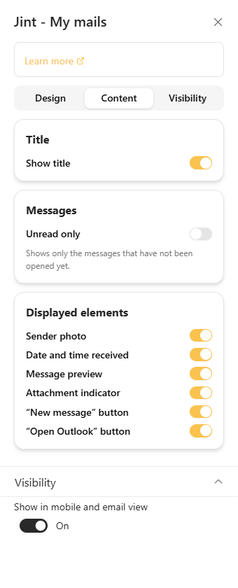 The Content tab: Title, Emails and Displayed elements