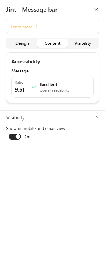 The Content tab: the Accessibility section measures the message