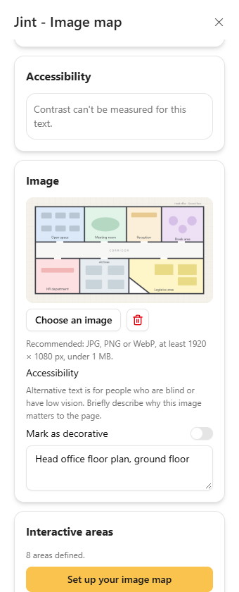 The Image and Interactive areas sections