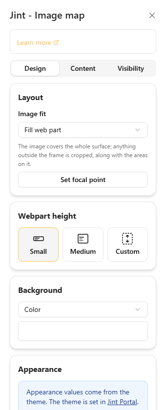 The Layout section, with Fill web part, and the Set focal point button