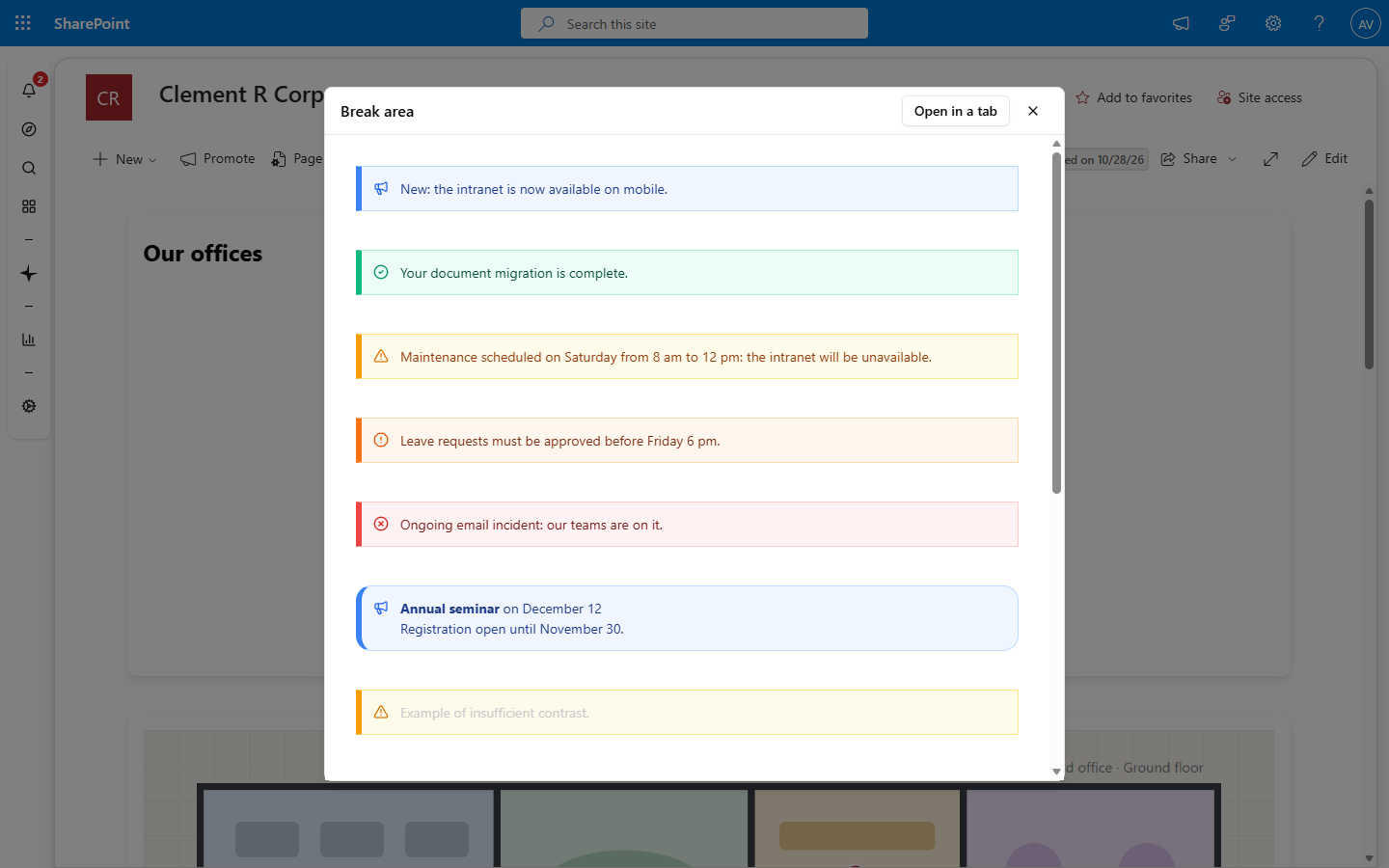 A link opened in a modal window